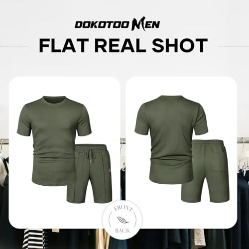 Dokotoo Men Mens 2 Piece Outfits Fashion Short Sleeve T Shirts and Drawstring Shorts Set Summer Tracksuits Set with 2 Pockets Moss Green Small
