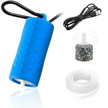 DaToo USB Mini Aquarium Air Pump Ultra Quiet Fish Tank Air Pump with Black Hanging Clasp Portable Aquarium Oxygen Aerator Pump Includes Fish Tank Airline Tubing and Air Stone1W/2W/3W