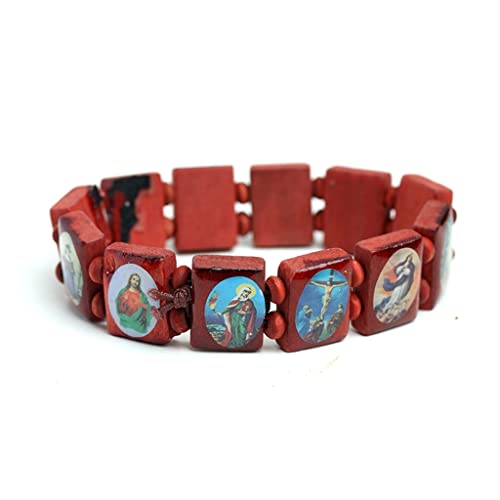 FUXIU Bracelet chapelet élastique coloré perles catholiques jonc religieux saint dieux saint dieux dévotion bracelet