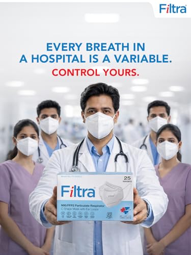 Image of Filtra N95 Mask with Ear Loops | FFP2 Mask with Ear Loops | BIS Certified | 5 Layer N95 Mask | Thick Ear Loops | High Filtration | (Box of 25 Masks)