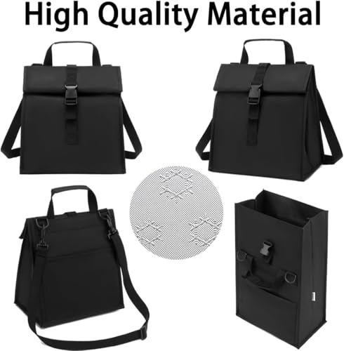 Image of Insulated Lunch Bag with Roll-Top Closure, Adjustable Shoulder Strap, Black, Multiple Colours Available (SQ)