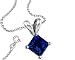 Synthetic Sapphire Cubic Zirconia Necklace Pendant with 18 Inch Rolo Chain in 925 Sterling Silver
