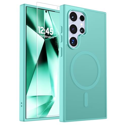 Image of SUPFINE Magnetic for Samsung Galaxy S24 Ultra Case with Screen Protector, (Built-in Magnets) (Military Grade Drop Protection) Slim Translucent Shockproof Phone Case,Blue Green