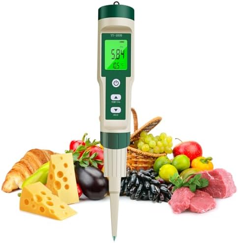 Kethvoz Digital pH Meter for Food, pH Pen Tester with Backlit for Sourdough and Bread, Meat, Cheese, Jam, Canning, Soft Soil and Water, ±0.01 pH Accuracy, 0.00-14.00 pH Rang