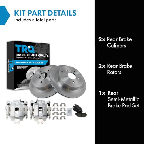 Image of TRQ Rear Brake Pad & Rotor Set Semi Metallic Calipers | For 2009-2018 Nissan Murano 2013-2020 Pathfinder 2011-2017 Quest 2013 Infiniti JX35 2014-2018 QX60 Q50 2018 Q60