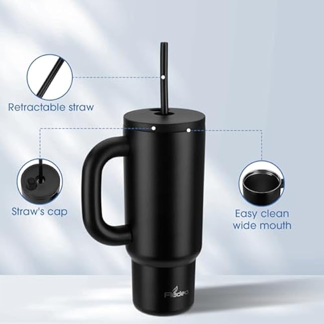 2 Pack 24oz Tumbler with Handle and Straw, Insulated Stainless Steel Cup, Leakproof Travel Mug for Hot & Cold Beverages, Double-Wall Vacuum Insulated Tumbler for Coffee, Tea, Water, White & Black