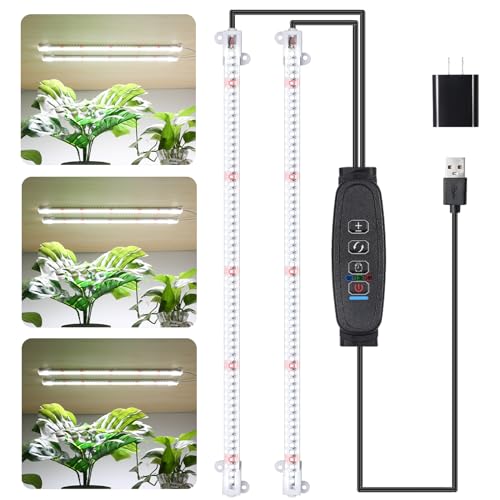 Image of 16'' LED Grow Light Strips for Indoor Plants, Full Spectrum 120 LEDs with 4 Install Methods, 6 /12 /16H Timer, 10 Dimmable Levels, 3 Switch Modes for Seedling Succulent Sunlike Strip (2 Head 1 Pack)