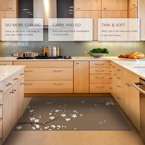 Tapis de salon doux antidérapant motif oiseau et sakura