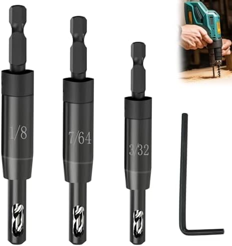𝐔𝐩𝐠𝐫𝐚𝐝𝐞𝐝 Self Centering Hinge Drill Bit Set, CC2430 3/32", 7/64", 1/8" VIX Bit Center Drill Bit for 1/4 in Clic-Change Hex Shank Drill, #6 8 10, Drilling Pilot Holes & Installing Hinges