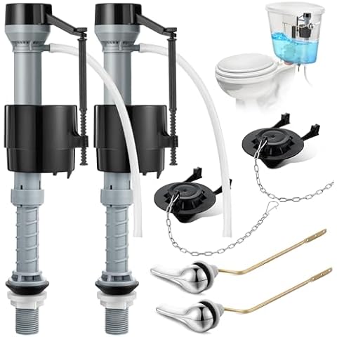 Saillong 2 Set Universal Toilet Tank Replacement Kit, Include Toilet Fill Valve, 2 Inch Low Flow Toilet Rubber Flapper, Side Mount Toilet Flush Brass Handle (Dark Grey, Black) Cover