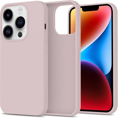 Image of DIZORO Microfiber Candy Case Compatible for iPhone 14 PRO, Shockproof Slim Back Cover Liquid Silicone Case (Sand Pink)