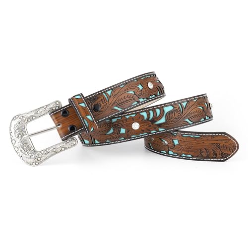 Ceinture western en cuir gaufré 3,8 cm style cowboy
