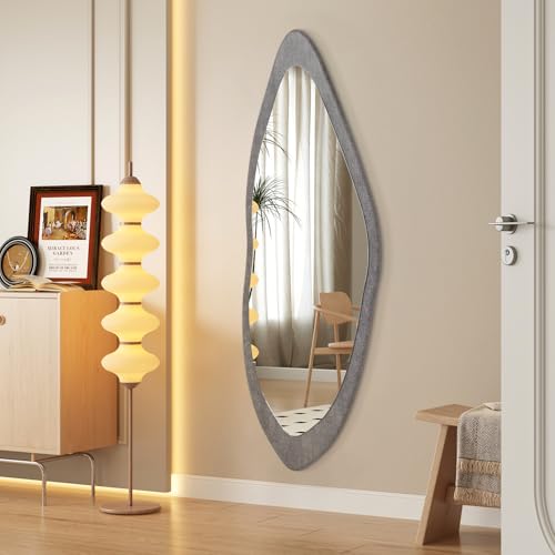 Image of AAZZKANG Wood Mirror Full Length Irregular Large 47 inchx16 inch Asymmetrical Full Body Mirrors for Bedroom Living Room Entryway Dressing Room Gray