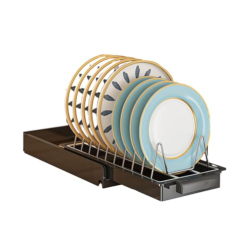 BORDSTRACT Organiseur D'armoire Coulissant En Acier Inoxydable, étagères Coulissantes Multifonctions Pour Assiettes Et Couverts, Solution De Rangement Pour Placard De Cuisine(noir)