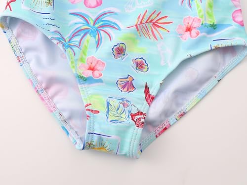 Image of Girls One Piece Swimsuits Adjustable Double Strap for Kids Palm Tree Print Toddler Bathing Suit Size 2T-10
