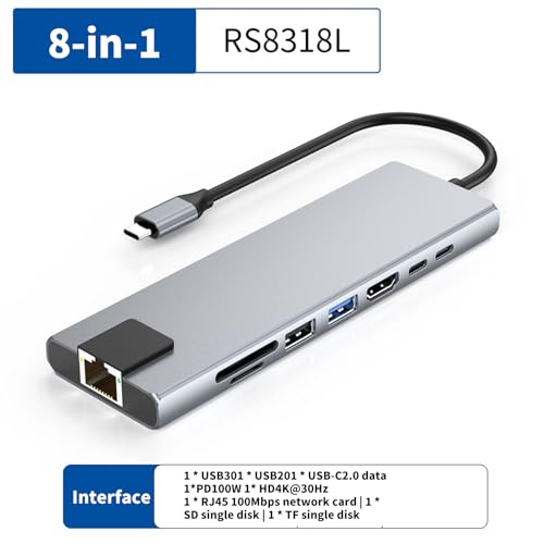 Adaptateur USB C HDTV station d'accueil 8 ports USB3.0 et recharge PD100W
