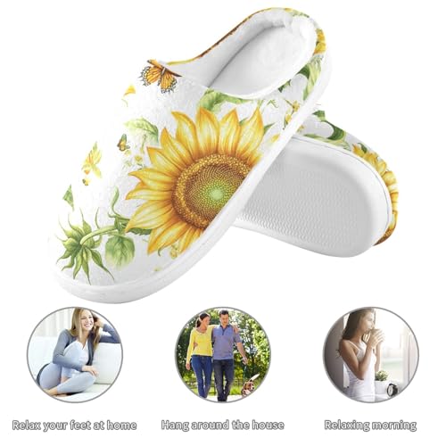 JUNZAN Cute Sunflower White Womens Cotton Slippers Breathable Memory Foam Ladies Slippers for Indoor Birthday Presents 6-73