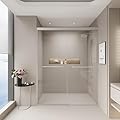 DOPERFE 56-60 in. W x 72 in. H Double Sliding Shower Door, Semi-Frameless Bypass Bathroom Sliding Door with 1/4" 6mm Tempered Glass for Walk-in Shower (Brushed Nickel, 56-60"*72")