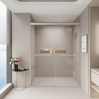 AIONOR 56-60" Double Sliding Shower Door - Semi-Frameless Bypass System with 1/4" Tempered Glass & Leak-Proof Seal, Adjustable 72" Height Walk-in Shower Enclosure, Brushed Nickel Bathroom Hardware