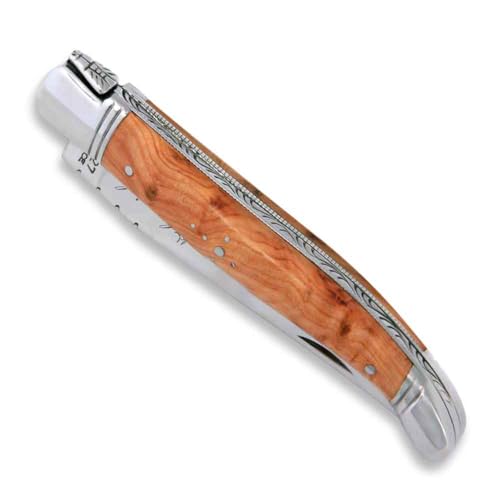 Couteau Laguiole - Manche en bois de genévrier et mitres en inox - pliant - fabrication française artisanale