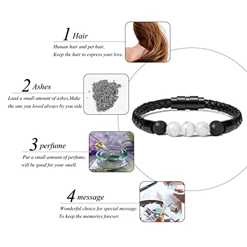 Leather Cremation Memorial Urn Bracelet Lava Stone 316L Stainless Steel Cremation Bangle Keepsake Urn Bracelet For Ashes #TOP4