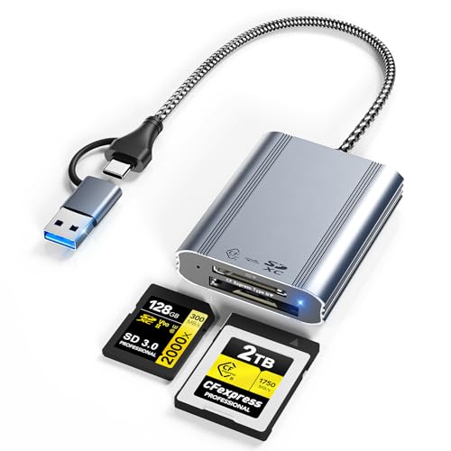 USB 3.2 10Gbps CFexpress Type B & SD Card Reader Dual Slot Card Reader - USB-C + USB-A CFe Type B & SD Memory Card Reader Adapter for Windows/Mac/Android - Ideal for Photographers and Videographer