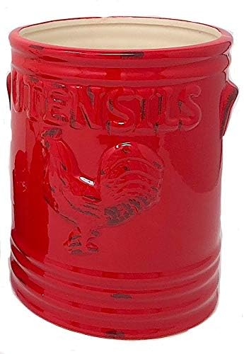 Home Essentials Rooster 7" H Utensil Crock Red W/Embossed Handles
