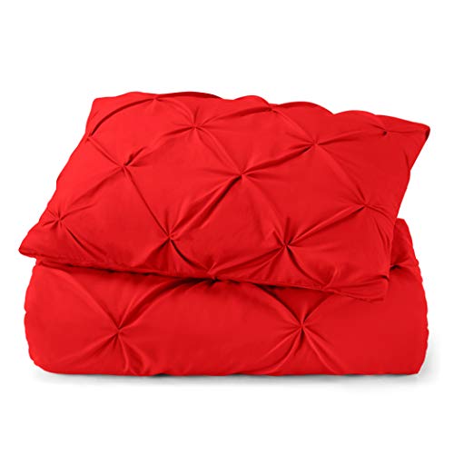 Image of Nestl Twin Comforter Set Pinch Pleat Comforter, Bedding Comforter Sets, Comforter Set for Twin Bed, Pintuck Comforter Set Twin /Twin XL Size, Down Comforter with 1 Pillow Sham, 2-Piece - Cherry Red