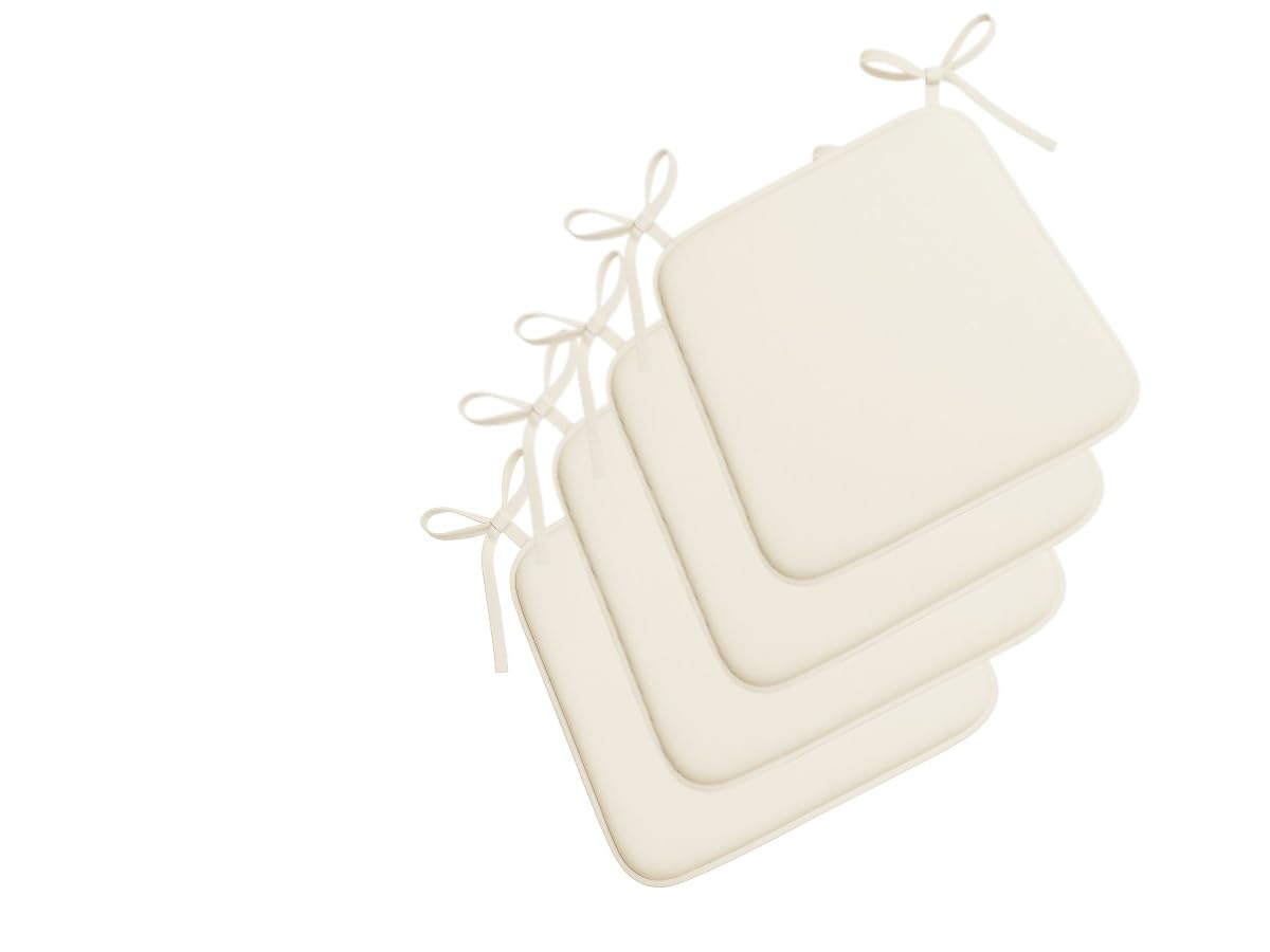 INSAFIANS Square Chair Seat Cushions with Ties 3cm Thick Soft Padded Chair Pads for Dining Kitchen Chairs Pack of 2,4,6 or 8 (Cream - Set of 4)
