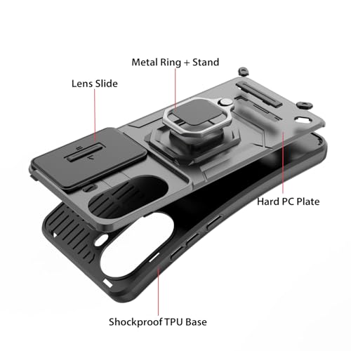Image of Kapa Armor Slider Back Cover for Poco X7 Pro 5G | Inbuilt Ring + Camera Slider Shockproof Lens Protection Bumper Back Case (Grey)