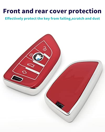 Haoyoumei Suitable For Bmw Key.advanced Soft Tpu Key Case Is Compatible With X1 X3 X4 X5 X6 X7 M5 M6 1 3 4 5 6 7 Gt3 Gt5 Gt6 Key 360 Degree Full Protection Key (Type B Red Key Cover + Key Chain Set) #TOP3