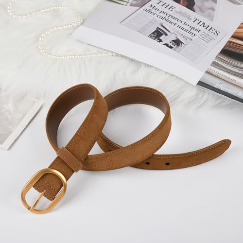 Valleycomfy Womens Leather Suede Waist Belt for Casual Dress Jeans Ladies with Gold Buckle4