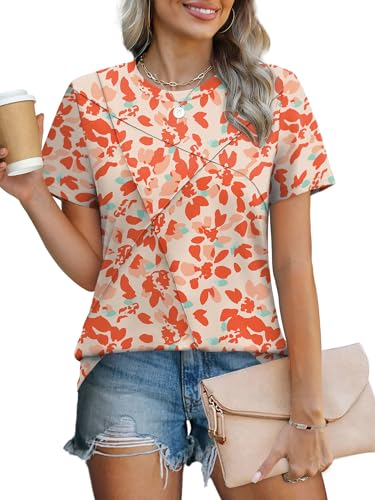 Image of XIEERDUO Womens Summer Tops 2026 Pleated Round Neck Short Sleeve Shirts Business Casual