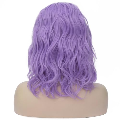 Image of BERON Purple Short Wig for Women Girls Curly Bob Wavy Hair Wig Colored Body Heat Resistant Synthetic Cosplay Party Daily Wigs