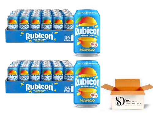 Image of Rubicon Sparkling Mango Soft Drink 24 x 330ml Cans - (Pack Of 2 – Total 48 Cans) - Sparkling Real Fruit Juice Soft Drink - Handpicked Fruits for a Temptingly Intense Taste