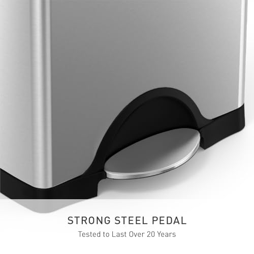 Image of simplehuman 38 Liter / 10 Gallon Rectangular Kitchen Step Trash Can, Brushed Stainless Steel