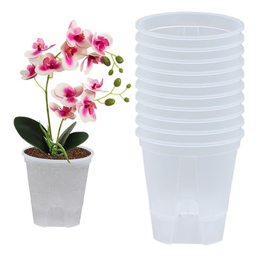Selbstbewässerungstopf 10 -pcs atmungsaktive Orchid -Topf -PP -Selbstbewässerungsplanter mit Entwässerungsloch 5,5 -Zoll -nachfüllbarem Selbstbewässerungstöpfe für Home Office, transparentes Orchid -