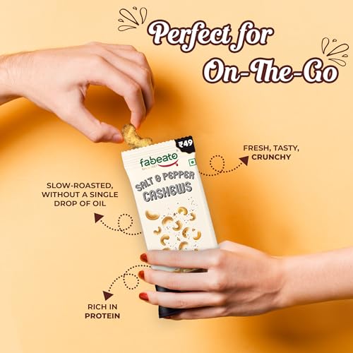 Image of Fabeato Munch on the Go Snack Premium Salt and Pepper Cashews | Crunchy| Protein-Packed Each Pouch 25g | Pack of 10