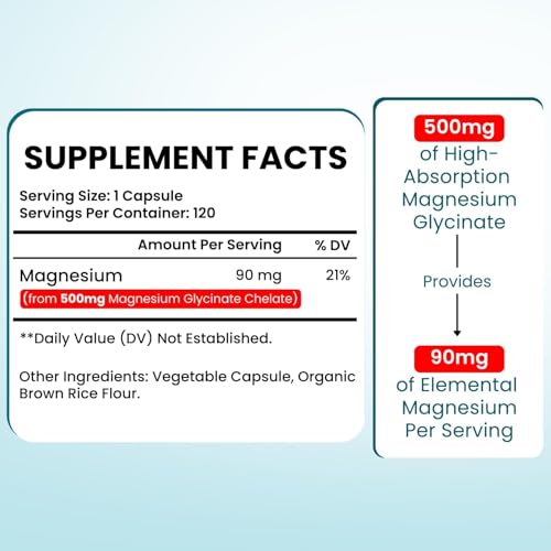 VITBOOST Magnesium Glycinate 500mg (90mg elemental) — 120 vegan capsules — view 2