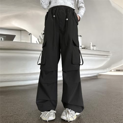 Girls Jeans Cargo Pants Wide Leg Baggy High Elastic Waistband Kids Straight Denim Pant with Pockets Casual Trousers2