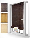 Sol Royal Natural Bamboo Blinds for Windows 140x160 cm - No Drill Bamboo Roller Blinds Roll Up + Clamping Brackets - Bathroom Kitchen Living Room Window Blind Brown - SolDecor B86