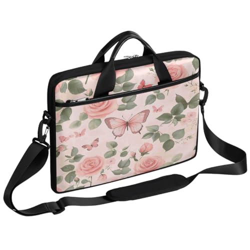 Bolsa para laptop mariposa con hojas rosas 15 pulgadas miniatura 1
