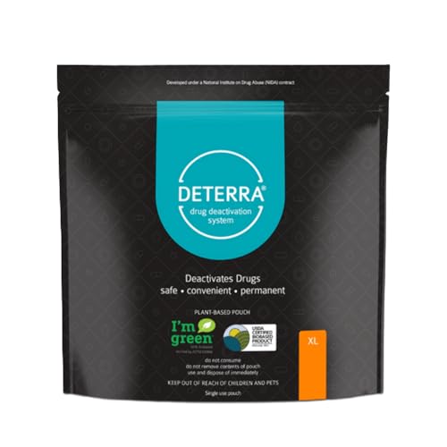 Drug Deactivation Disposal System - Deterra Safe Medication Pill and Liquid Destroyer - Extra Large Pouch Disposes 450 Pills 60 oz or 60 Patches (1-Pack)