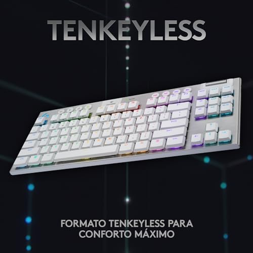 Teclado Mecânico Gamer Sem Fio Logitech G915 TKL com RGB LIGHTSYNC, USB ou Bluetooth, Controles de M