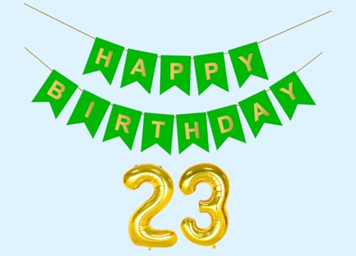Image of 23rd Happy Birthday Decoration Kit Green for 23 year Old Boys Girls Men Women with Number Twenty-three Party Decorations Decor Celebration Items Item Set Combo Reusable Paper Banner