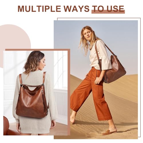 Image of PU Leather Purses 3PCS, Hobo Crossbody Bags Set for Women, 3 in 1 Convertible Backpack for Ladies Shoulder Bags satchel Bags