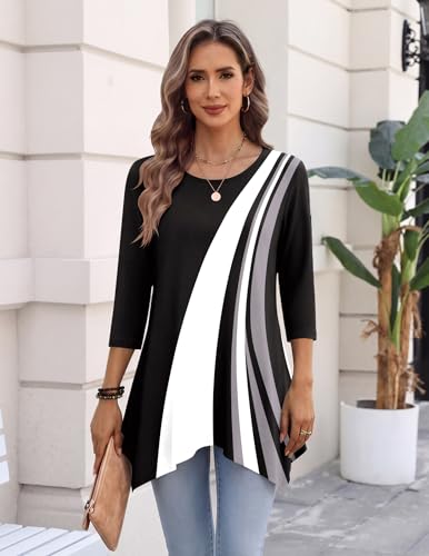 Image of Zeagoo Womens Tops 3 /4 Sleeve loose fit dressy Tunics Plus Size Boho Shirts