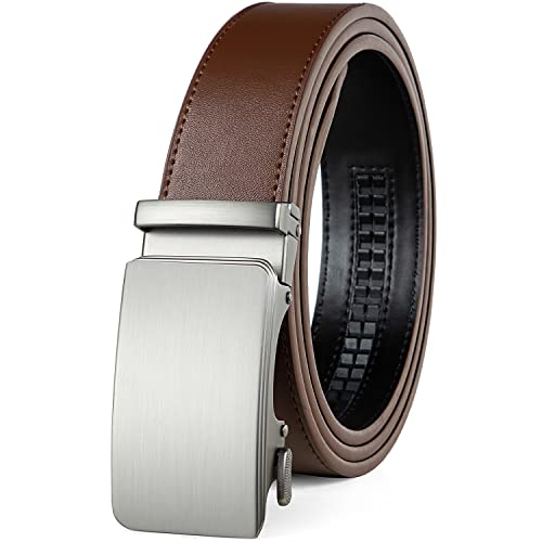 Image of Drowsmen Leather ratchet belt 1 3 /8 inch with Click Sliding Automatic Buckle, Adjustable belt Trim to Fit