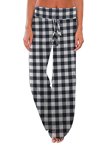 Image of iChunhua Women's Comfy Stretch Floral Print Drawstring Palazzo Wide Leg Lounge Pant