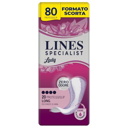 Lines Specialist Lady Ultra Mini, Assorbenti per Incontinenza Donna, con Tecnologia Zero Odore e Barriere Laterali Protettive, Scorta Mensile 4 Confezioni da 20 Unità